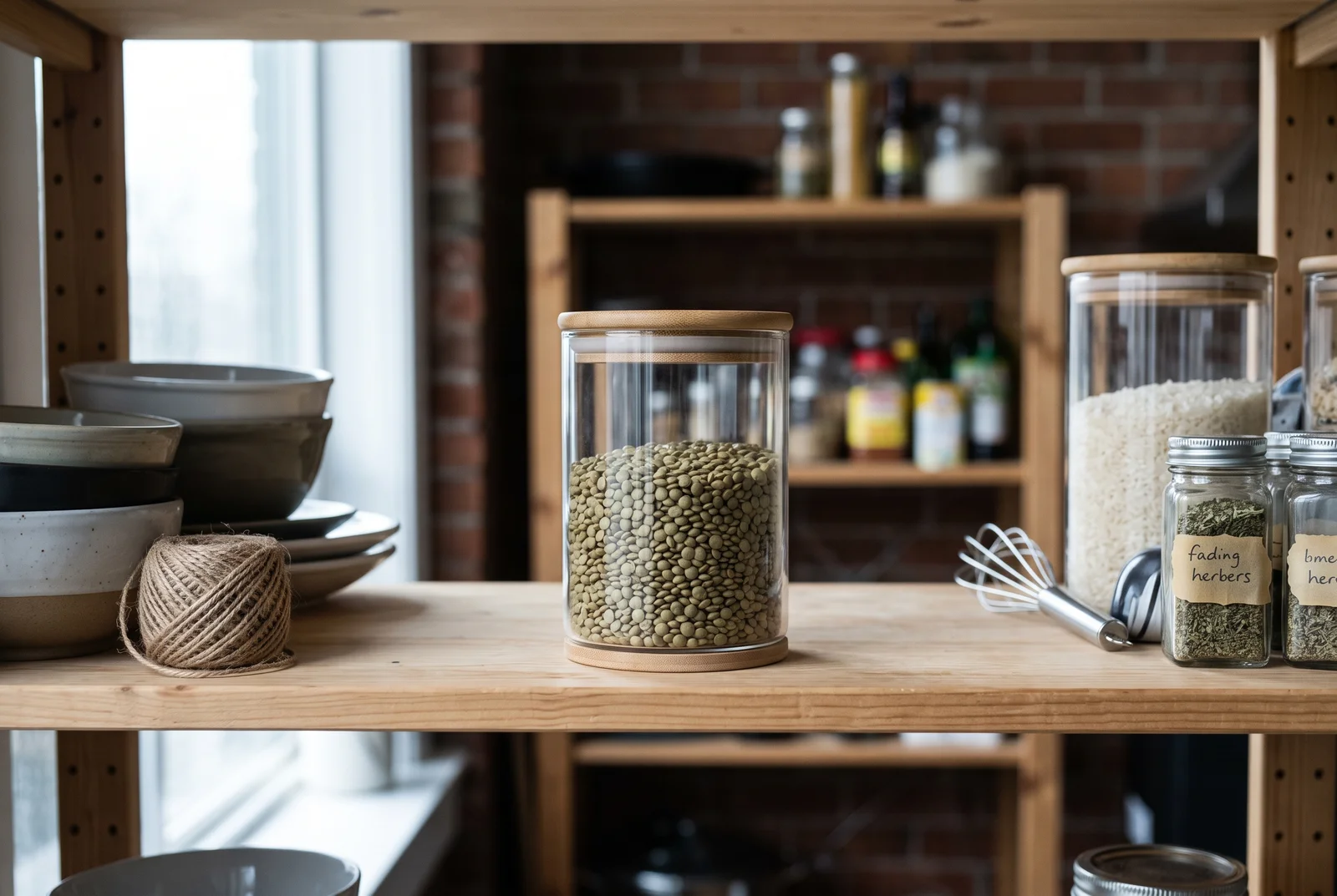 Editorial illustration of an ordinary storage container on a pantry shelf